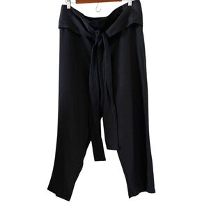 OZMA Tie Front Drop Crotch Linen Pants In Black Size S